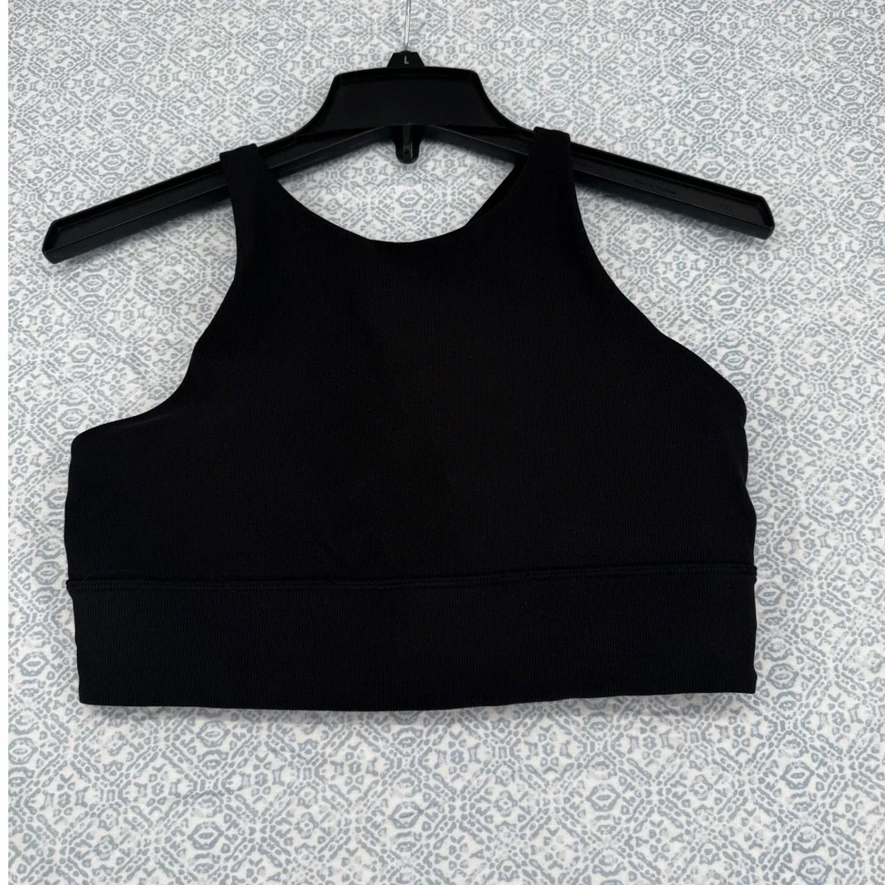 Lululemon Ebb to Train Bra Black Ribbed High Neck Strappy Back Size 10 W2CK8S